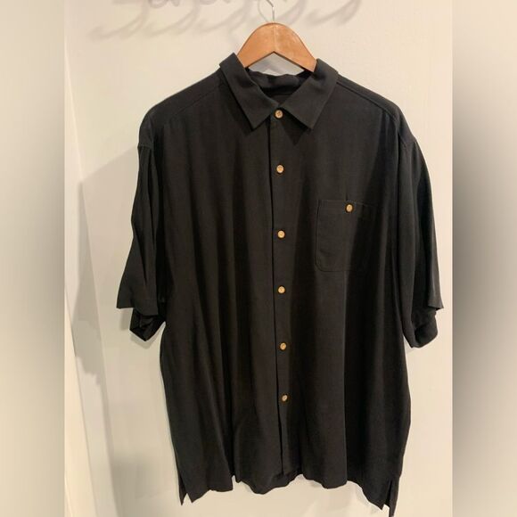 Tommy Bahama Black Burn Cigar Lounge Camp Embroidered Panel Back Shirt - Picture 7 of 7